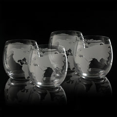 Etched World Globe Glasses Premium Barware Gift Elegant Drinkware Collection-0