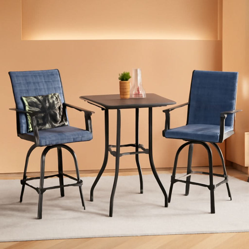 Outdoor Swivel Bar Stools Blue Textilene Table And Chairs-0
