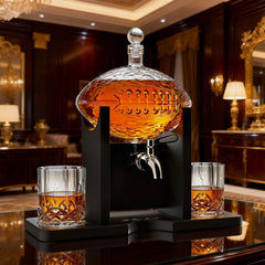 Football Decanter With 2 Whiskey Wine Glasses For Office Home Or Party Gift For Husband Fathers Day-3