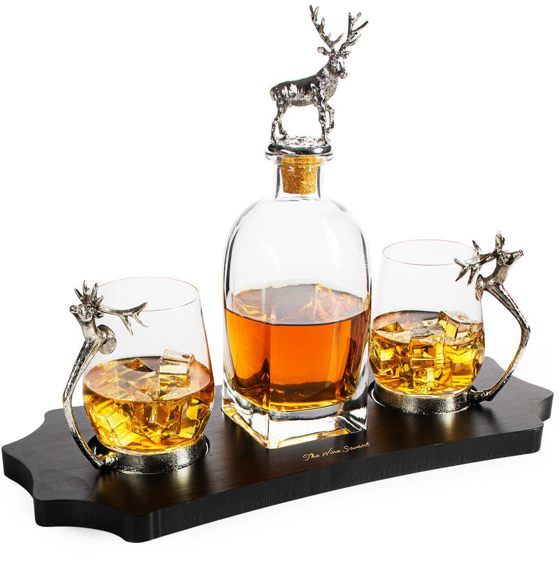Whiskey Stag Decanter Set Premium Barware Gift Elegant Drinkware Collection-0