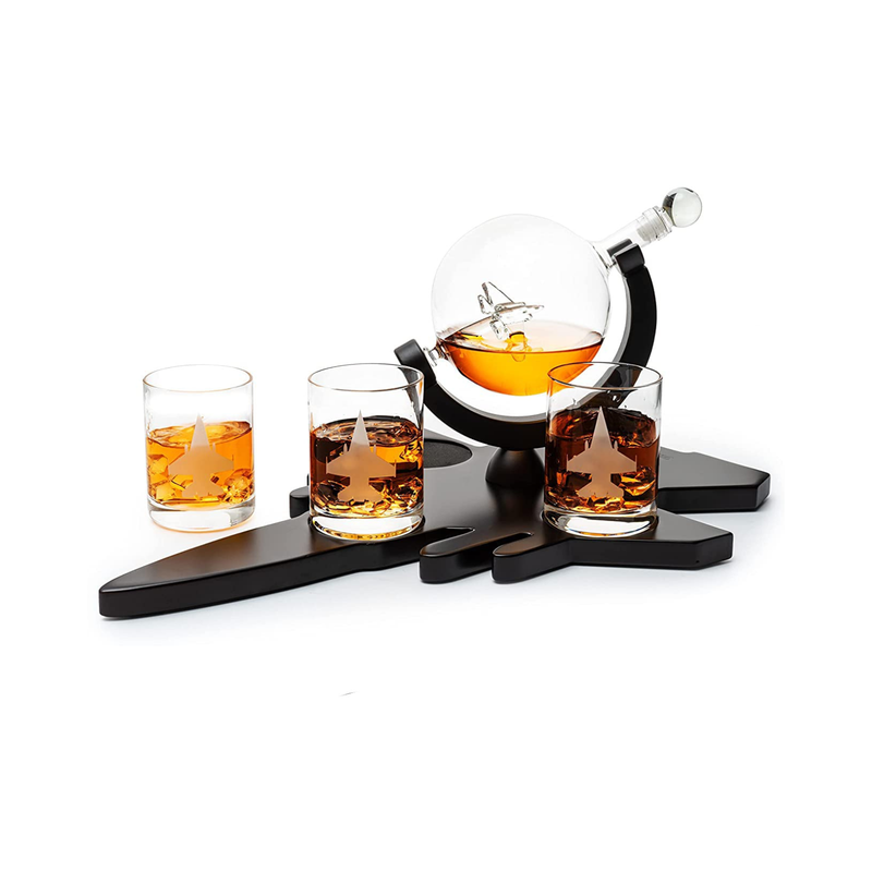 F16 Whiskey Decanter Set With 4 Fighter Jet Whiskey Glasses By-0