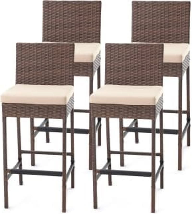 Outdoor Rattan Bar Stools Set with Cushions Comfort-0