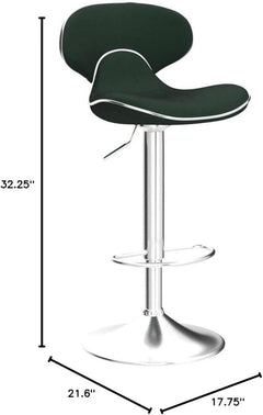 Green Velvet Upholstered Adjustable Swivel Bar Stools Set 2-1