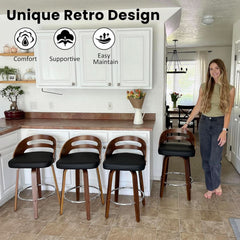 Bar Stools Set Of 2 Black Swivel For Home Bar Counter-3