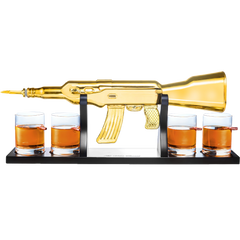 AK Gold Whiskey Decanter Set With 4 Bullet Whiskey Glasses-0