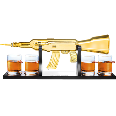 AK Gold Whiskey Decanter Set With 4 Bullet Whiskey Glasses-0