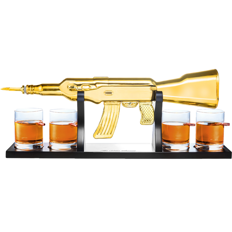 AK Gold Whiskey Decanter Set With 4 Bullet Whiskey Glasses-0