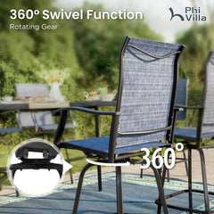 Outdoor Swivel Bar Stools Blue Textilene Table And Chairs-3