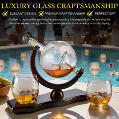 Etched World Decanter Whiskey Globe Antique Airplane 850ML Whiskey Stones And 2 Worl-2