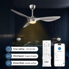 52 Inch Smart WiFi Ceiling Fan With Light And Remote Silver
