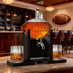 Football Decanter With 2 Whiskey Wine Glasses For Office Home Or Party Gift For Husband Fathers Day-0
