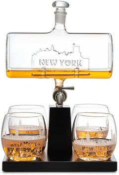 New York City Skyline Wine Whiskey Decanter Set 1100ML By With 4 Nyc Whiskey Glasses-4