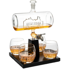 New York City Skyline Wine Whiskey Decanter Set 1100ML By With 4 Nyc Whiskey Glasses-0