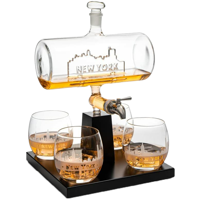 New York City Skyline Wine Whiskey Decanter Set 1100ML By With 4 Nyc Whiskey Glasses-0