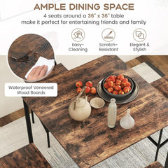 Counter Height Industrial Dining Table Set 36x36 Bar Stools-3