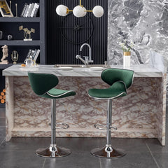 Green Velvet Upholstered Adjustable Swivel Bar Stools Set 2-3