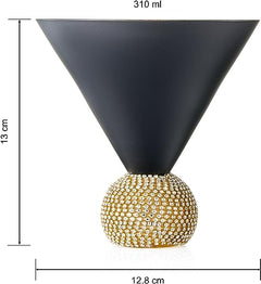 Diamond Studded Martini Glasses Set Of 2 Black Gold Rimmed Modern Cocktail Glass Rhi-2