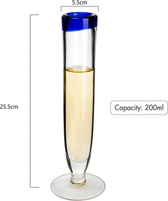 Hand Blown Cobalt Blue Rim Champagne Flutes Set Of 4 By Luxury Mexican Glassware Thi-3