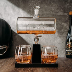 New York City Skyline Wine Whiskey Decanter Set 1100ML By With 4 Nyc Whiskey Glasses-3