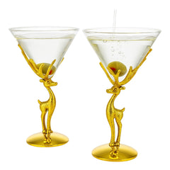 Golden Standing Stag Martini Glasses Set Of 2 Premium Barware Gift-0