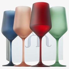 Frosted Colored Crystal Wine Glass Set Of 4 Italian Style Tall Drinkware-0
