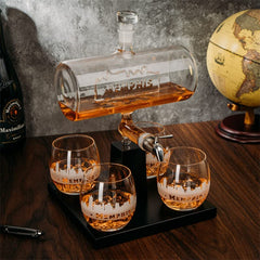 Memphis City Of Blues Wine Whiskey Decanter Set 1100ML By With 4 Whiskey Glasses Dri-3