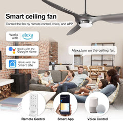 52 Inch Smart WiFi Ceiling Fan With Light And Remote Silver