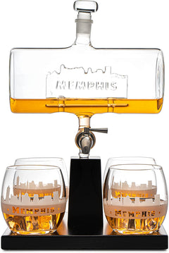 Memphis City Of Blues Wine Whiskey Decanter Set 1100ML By With 4 Whiskey Glasses Dri-4