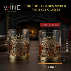 Golden Spider Whiskey Glasses Set Of 2 Gothic Lowball Tumblers With Metal Web Design And Borosilicat-1