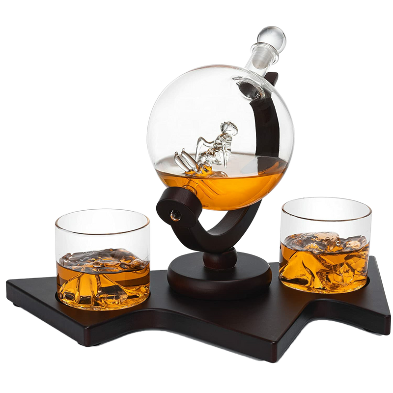 Ski Wine And Whiskey Decanter 850ML With 2 Glacier Mountain Glasses By 14 Long For W-0