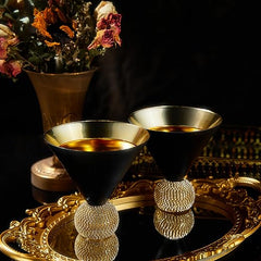Diamond Studded Martini Glasses Set Of 2 Black Gold Rimmed Modern Cocktail Glass Rhi-1
