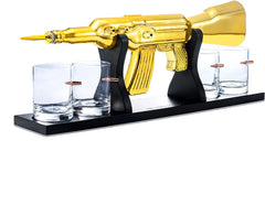 AK Gold Whiskey Decanter Set With 4 Bullet Whiskey Glasses-4