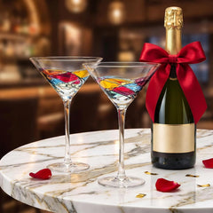 Hand Painted Stained Glass Martini Glasses Premium Barware Gift-1