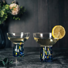 Mexican Hand Blown Glass Set Of 4 Margarita Confetti Bottom Rock Glasses 12 Oz By Me-3