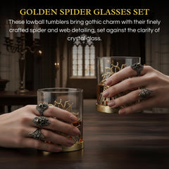 Golden Spider Whiskey Glasses Set Of 2 Gothic Lowball Tumblers With Metal Web Design And Borosilicat-2