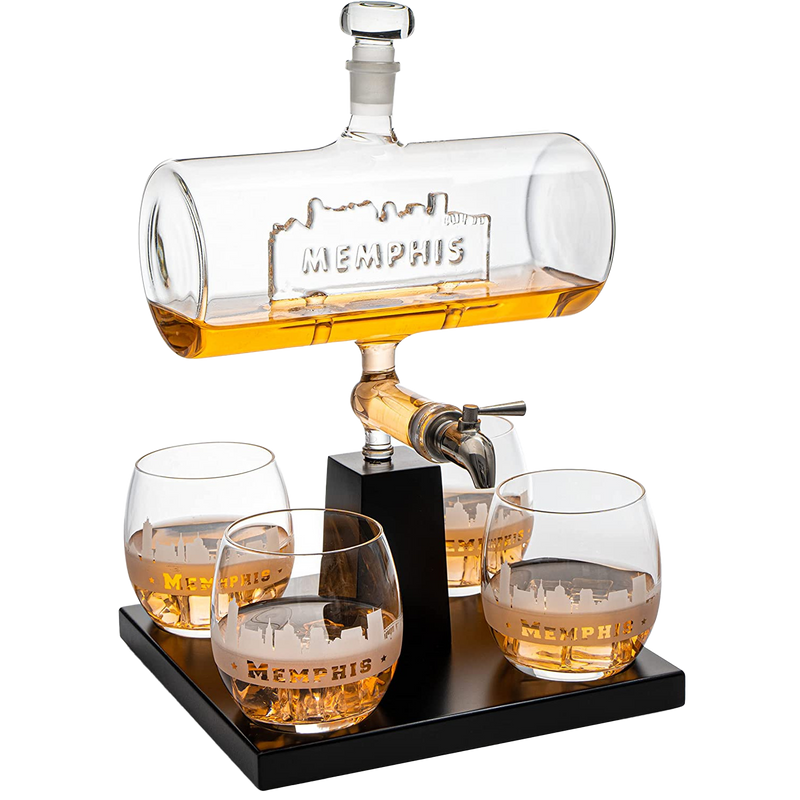 Memphis City Of Blues Wine Whiskey Decanter Set 1100ML By With 4 Whiskey Glasses Dri-0