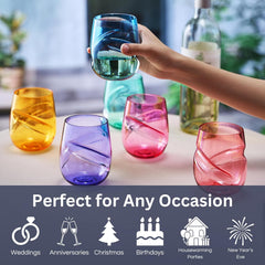 Unbreakable Aerating Stemless Wine Glasses Set Of 6 13 Oz Colored Glass-2