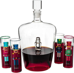 Nutcracker Glasses Set Of 5 Nutcrackers Theme Decanter Shot Glass Wine Spirits 40OZ Bottle 2OZ Chris-4