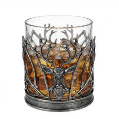 Stag Whiskey Glass, 11.8oz Deer Head Pewter Alloy Sleeve Tumbler-1