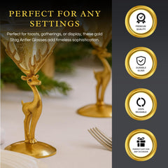 Golden Standing Stag Martini Glasses Set Of 2 Premium Barware Gift-3