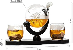 World Decanter With 2 Glasses Globe Premium Barware Gift Elegant Drinkware Collection-2