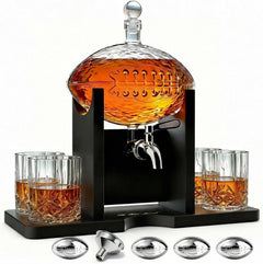 Football Gifts For Men Dad Decanter With Mahogany Holder Field Goal Holder 4 Glasses-0