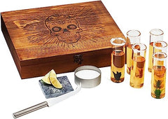 Tequila Shot Glass Salt Gift Set For Men Women Six Agave Shot Glasses Knife For Limes One Skull Coas-3