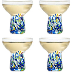 Mexican Hand Blown Glass Set Of 4 Margarita Confetti Bottom Rock Glasses 12 Oz By Me-4