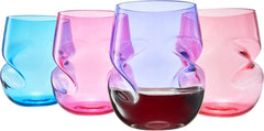 Unbreakable Aerating Stemless Wine Glasses Set Of 4 13 Oz Colored Glass-0