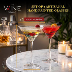 Hand Painted Stained Glass Martini Glasses Premium Barware Gift-2