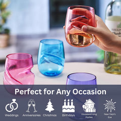 Unbreakable Aerating Stemless Wine Glasses Set Of 4 13 Oz Colored Glass-3