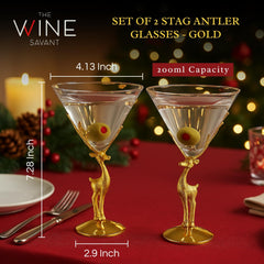 Golden Standing Stag Martini Glasses Set Of 2 Premium Barware Gift-1