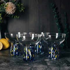 Mexican Hand Blown Glass Set Of 4 Margarita Confetti Bottom Rock Glasses 12 Oz By Me-2