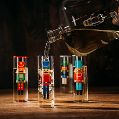 Nutcracker Glasses Set Of 5 Nutcrackers Theme Decanter Shot Glass Wine Spirits 40OZ Bottle 2OZ Chris-3